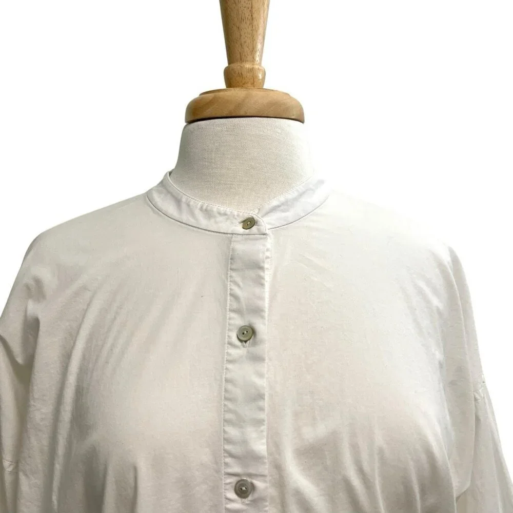 Eileen Fisher Mandarin Collar Button Front Long Sleeve Tunic Top White sz Medium